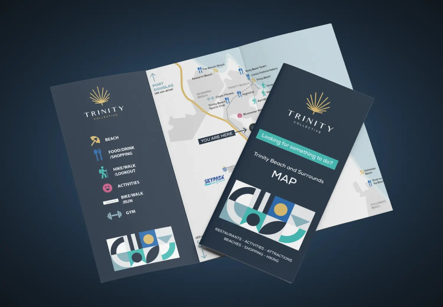 A brochure with a map of a city
