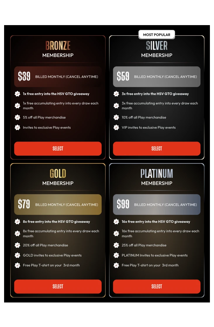 Play Performance website interface design