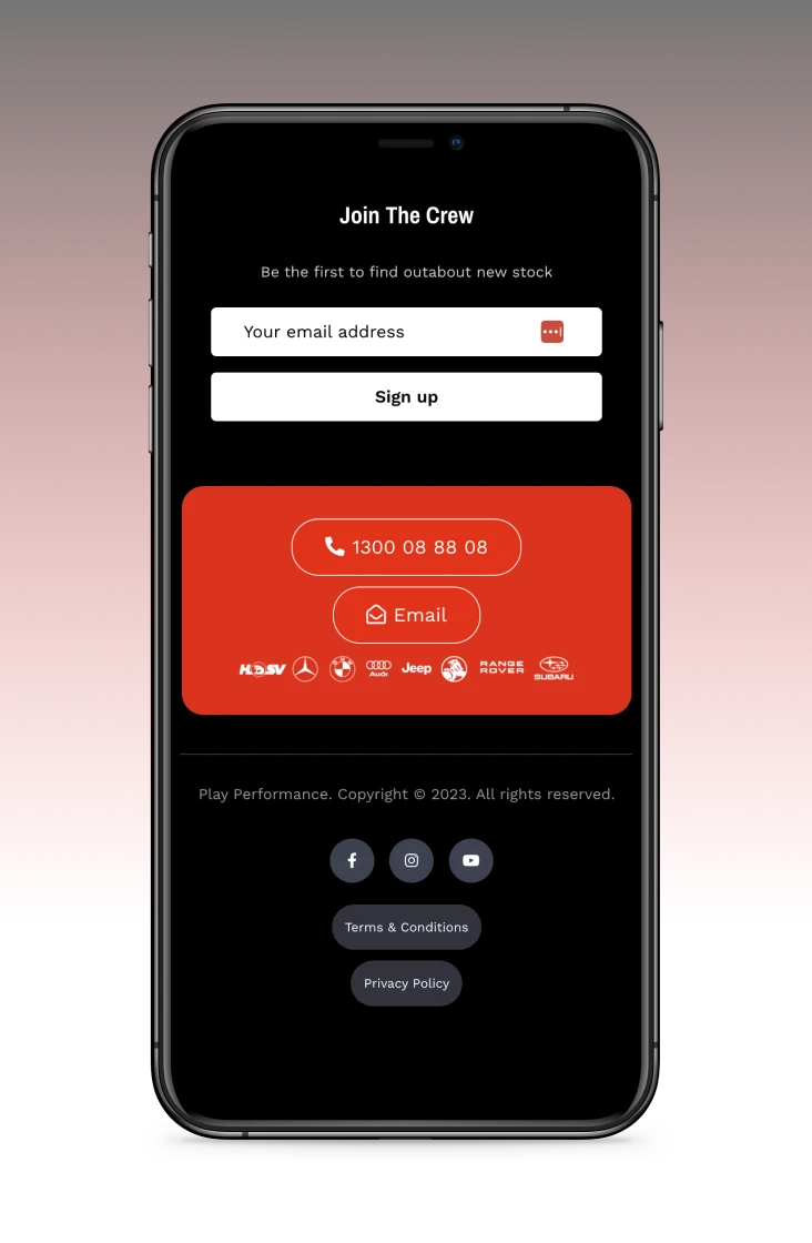 Play Performance website page design