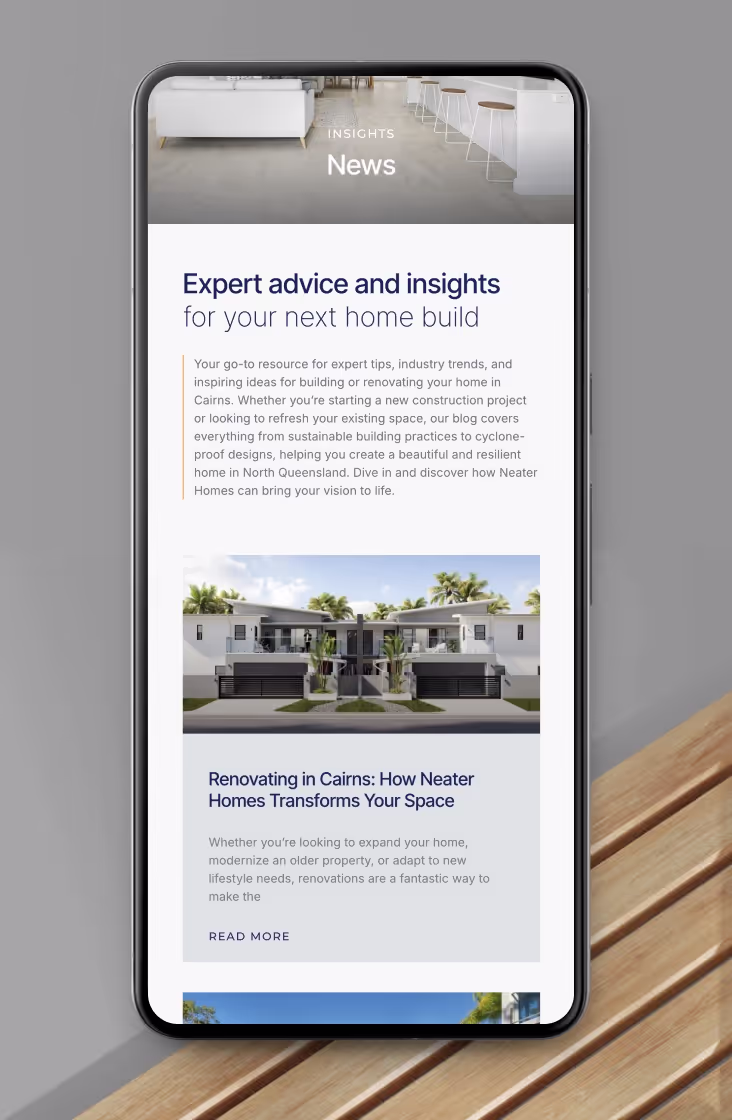 Neater Homes responsive website layout