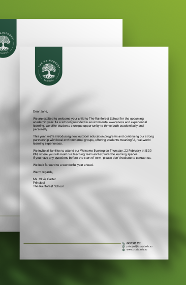 The Rainforest School print and digital collateral