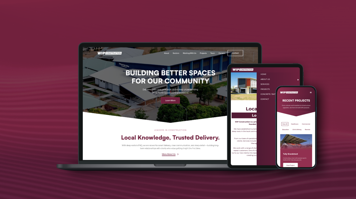 WIP Construction website design by Bang Media, Cairns