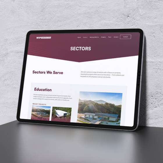 WIP Construction website interface design