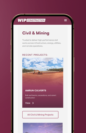WIP Construction website interface design