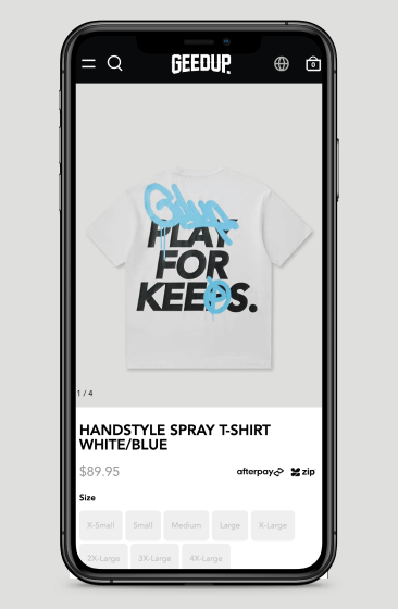 Geedup website design shown on mobile