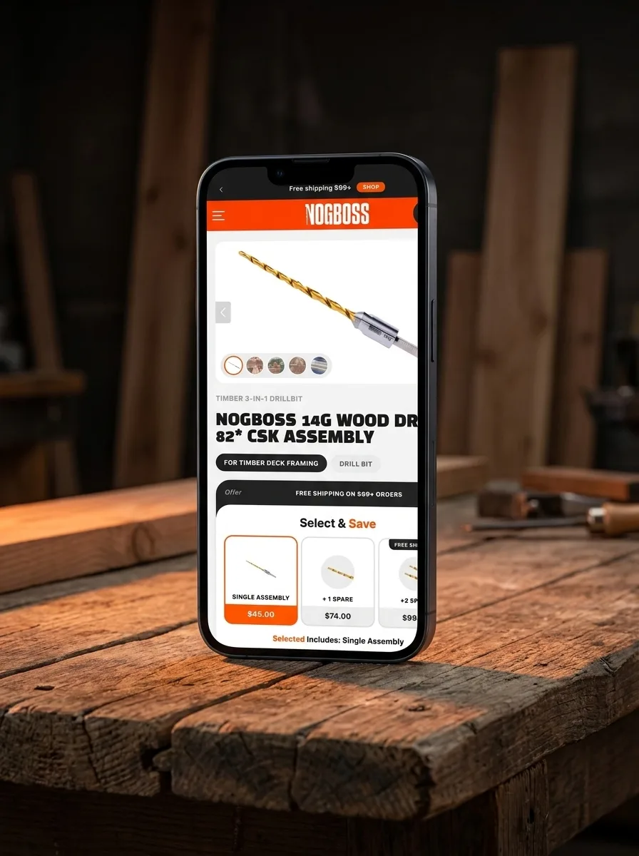 The custom NOGBOSS product page shown on an iPhone