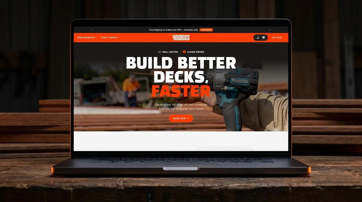 The new NOGBOSS Shopify website shown on a MacBook Pro