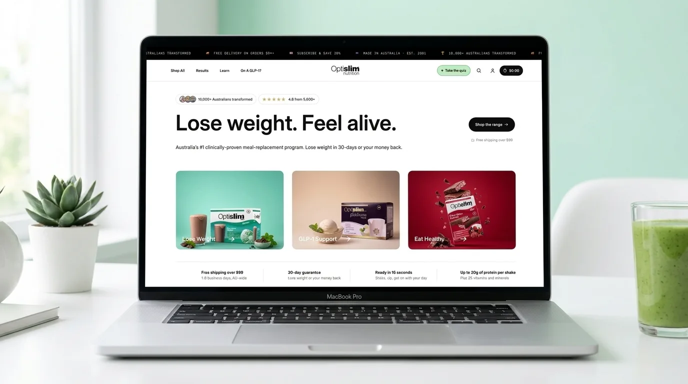 The new Optislim Shopify website shown on a MacBook Pro